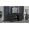 Masa de toaleta/machiaj, negru, cu oglinda si LED-uri, Vanessa130x43x143 cm