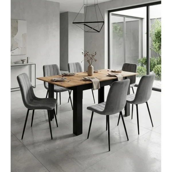 Masa pentru sufragerie/living, Artool, cu blat extensibil, pal, negru si craft, 120-160x80x75 cm