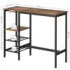 Masa pentru bucatarie/living/bar, Artool, inalta, pal, otel, cu suport pahare si sticle, 3 rafturi, maro rustic, 110x40x90 cm