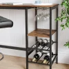 Masa pentru bucatarie/living/bar, Artool, inalta, pal, otel, cu suport pahare si sticle, 3 rafturi, maro rustic, 110x40x90 cm