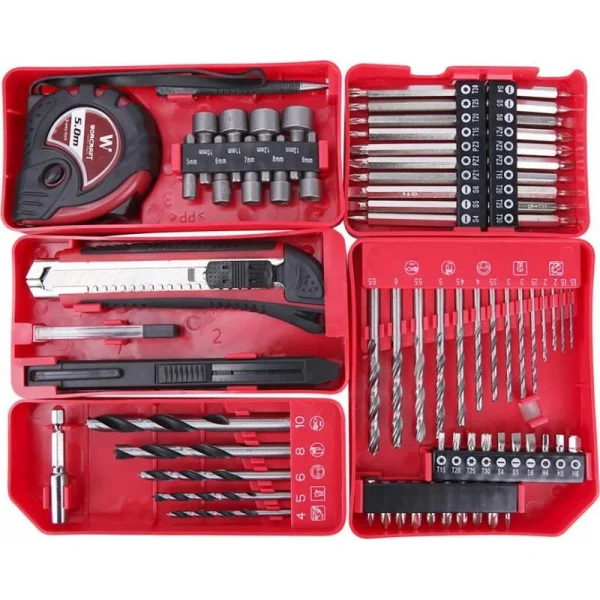 Masina gaurit/insurubat, 2x20V Li-ion, 2 Ah, incarcator si set burghie, varfuri si biti, 73 piese