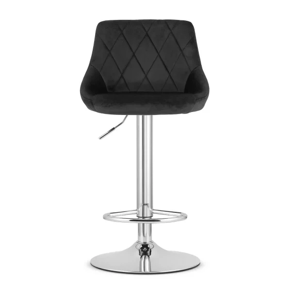 Set 2 scaune de bucatarie/bar, Artool, Kast, rotativ, catifea neagra, picior metal argintiu, 45.5x49x85-105 cm