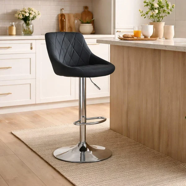 Set 2 scaune de bucatarie/bar, Artool, Kast, rotativ, catifea neagra, picior metal argintiu, 45.5x49x85-105 cm
