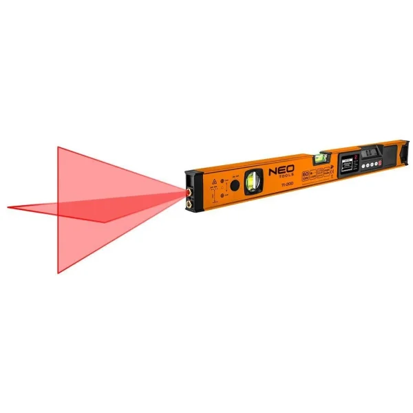 Nivela (boloboc), 2 bule, orizontal, vertical, unghi drept, 0/45/90 grade, cu laser si afisaj electronic, 2xAAA, 60 cm, NEO