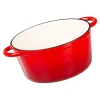 Oala de fonta emailata cu capac, maner din inox, lingura de lemn, rosie, 4 L, Magic Home