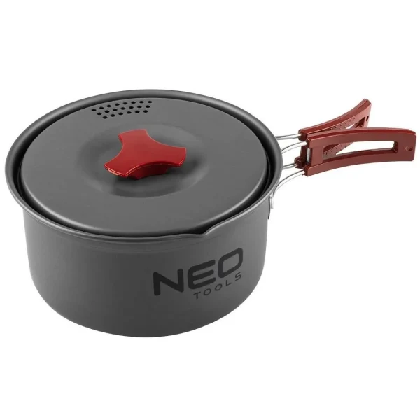 Oala si tigaie turistica, camping, aluminiu, cu accesorii, set 8 piese, NEO 