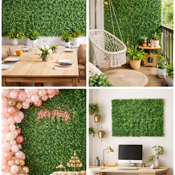 Panou Decorativ Gard viu artificial cu frunze mici, culoare verde, dimensiune 40 x 60cm