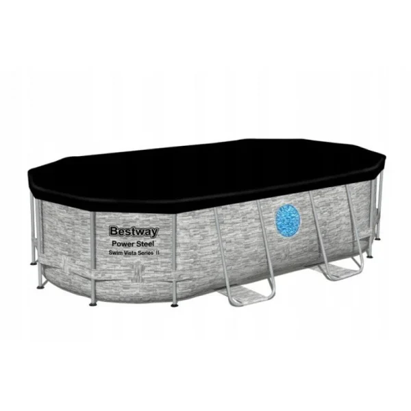 Piscina structura metalica, ovala, cu pompa nisip, scara, dozator, prelata acoperire, gri, 488x305x107 cm, Bestway Power Steel