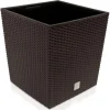 Set 2 ghivece de flori, Rato Low, imitatie ratan, patrate, 40x40x40.8 cm, maro, Prosperplast