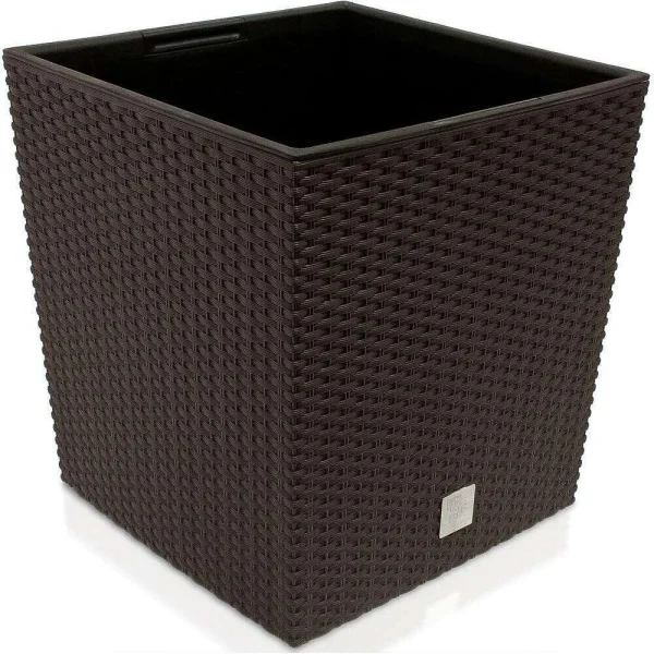 Set 2 ghivece de flori, Rato Low, imitatie ratan, patrate, 40x40x40.8 cm, maro, Prosperplast