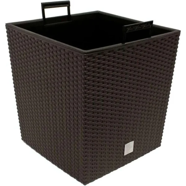 Set 2 ghivece de flori, Rato Low, imitatie ratan, patrate, 40x40x40.8 cm, maro, Prosperplast