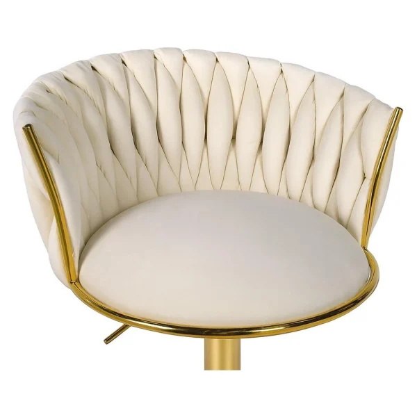 Scaun de bucatarie/bar, Artool, Mig, rotativ, catifea bej, picior metal auriu, 51x50x84-105 cm