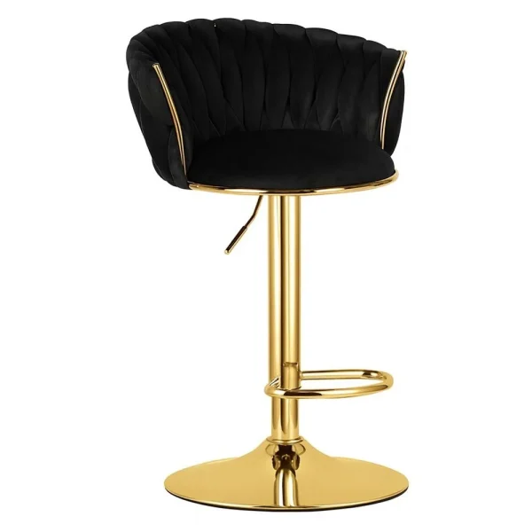 Scaun de bucatarie/bar, Artool, Mig, rotativ, catifea neagra, picior metal auriu, 51x50x84-105 cm
