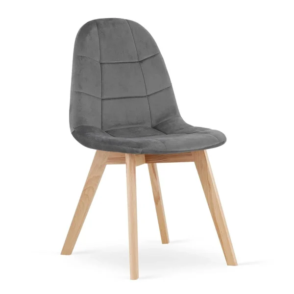 Set 4 scaune bucatarie/living, Artool, Bora, catifea gri inchis, picioare lemn natur, 44.5x54x81.5 cm