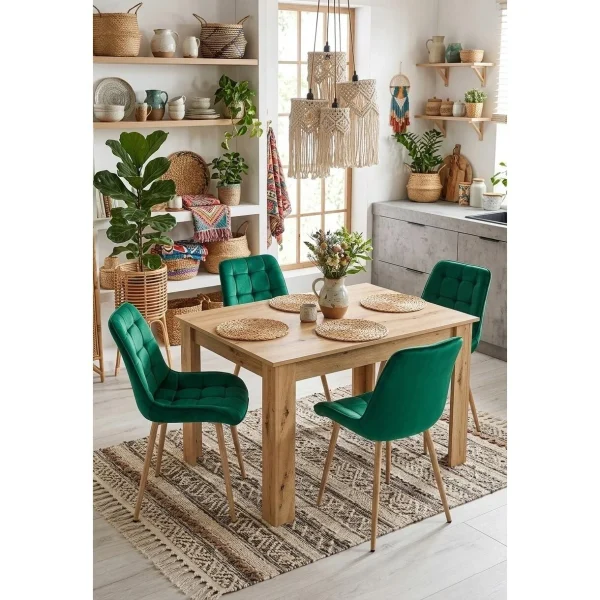 Scaun bucatarie/living, Artool, Bera, catifea verde, picioare metal natur, 54x60x88 cm