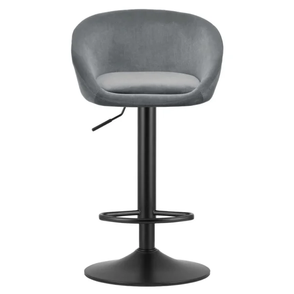 Scaun de bucatarie/bar, Artool, East, rotativ, catifea gri, picior metal negru, 53x46x81-103 cm