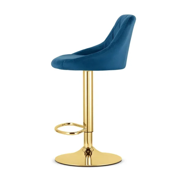Scaun de bucatarie/bar, Artool, Kast, rotativ, catifea bleumarin, picior metal auriu, 45.5x49x85-105 cm