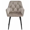 Scaun stil fotoliu bucatarie/living, Artool, York, catifea bej inchis, picioare metal negru, 56x62x83.5 cm