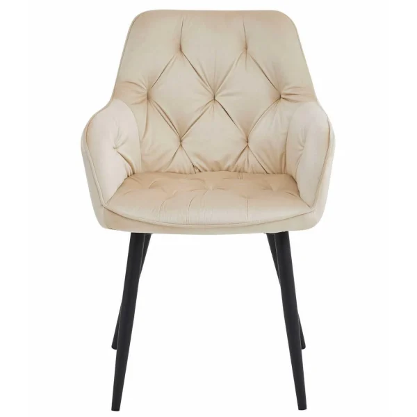 Scaun stil fotoliu bucatarie/living, Artool, York, catifea bej, picioare metal negru, 56x62x83.5 cm