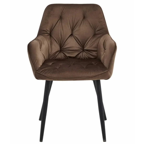 Scaun stil fotoliu bucatarie/living, Artool, York, catifea maro, picioare metal negru, 56x62x83.5 cm