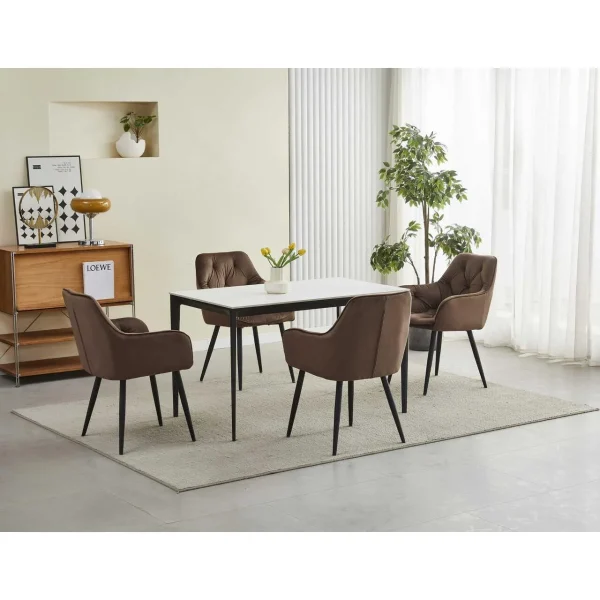 Scaun stil fotoliu bucatarie/living, Artool, York, catifea maro, picioare metal negru, 56x62x83.5 cm