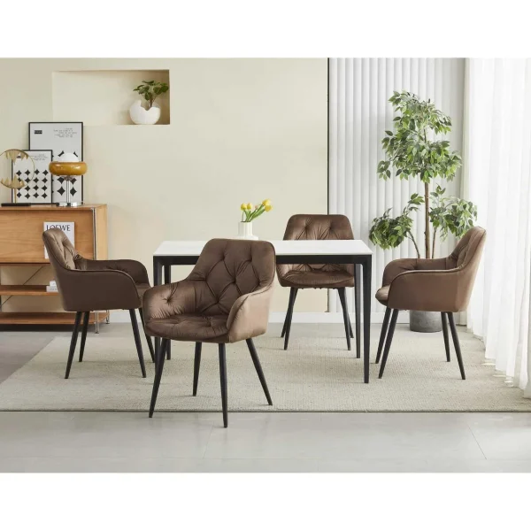 Scaun stil fotoliu bucatarie/living, Artool, York, catifea maro, picioare metal negru, 56x62x83.5 cm