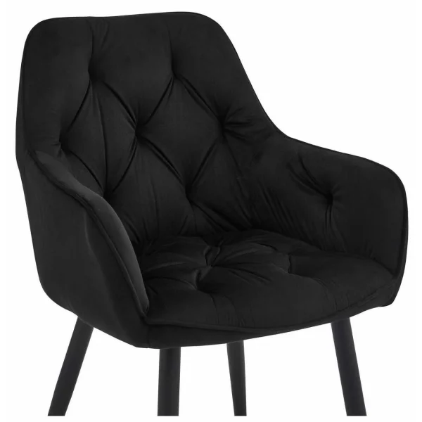Scaun stil fotoliu bucatarie/living, Artool, York, catifea neagra, picioare metal negru, 56x62x83.5 cm