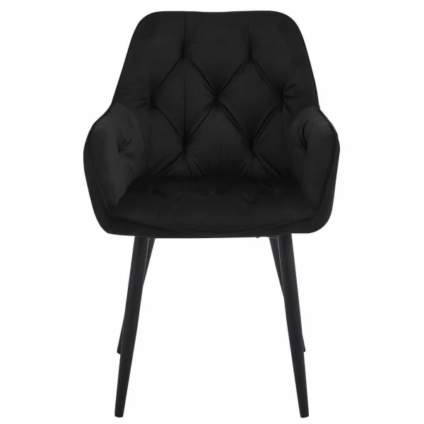Scaun stil fotoliu bucatarie/living, Artool, York, catifea neagra, picioare metal negru, 56x62x83.5 cm