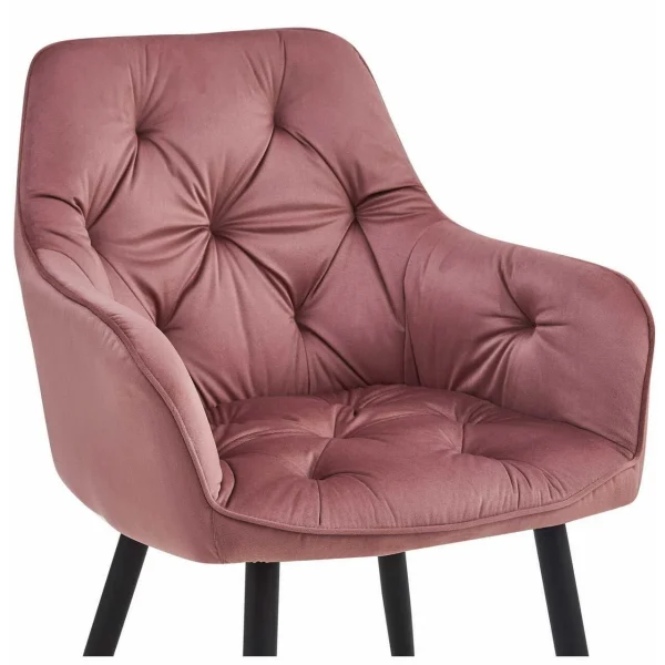 Scaun stil fotoliu bucatarie/living, Artool, York, catifea roz, picioare metal negru, 56x62x83.5 cm