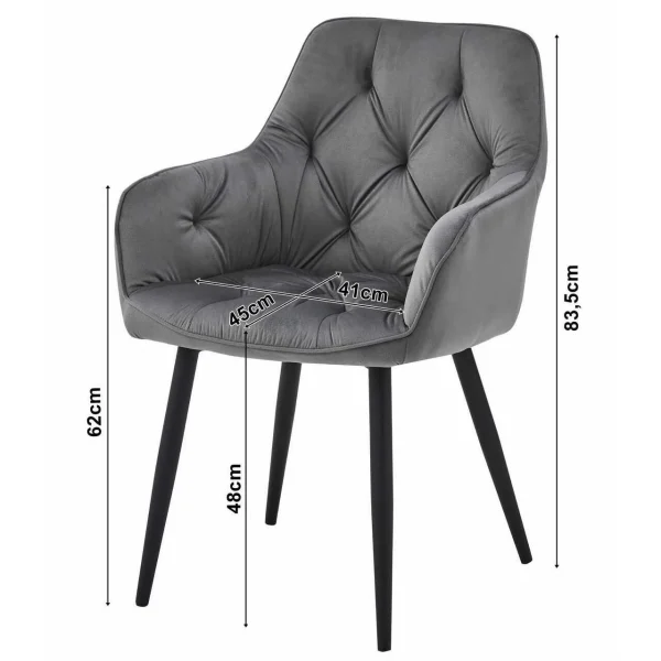 Scaun stil fotoliu bucatarie/living, Artool, York, catifea roz, picioare metal negru, 56x62x83.5 cm