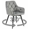 Scaun stil fotoliu bucatarie/living, Artool, York, rotativ, catifea gri argintiu, picioare metal negru, 56x61x84 cm
