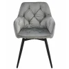 Scaun stil fotoliu bucatarie/living, Artool, York, rotativ, catifea gri argintiu, picioare metal negru, 56x61x84 cm