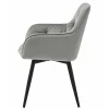 Scaun stil fotoliu bucatarie/living, Artool, York, rotativ, catifea gri argintiu, picioare metal negru, 56x61x84 cm