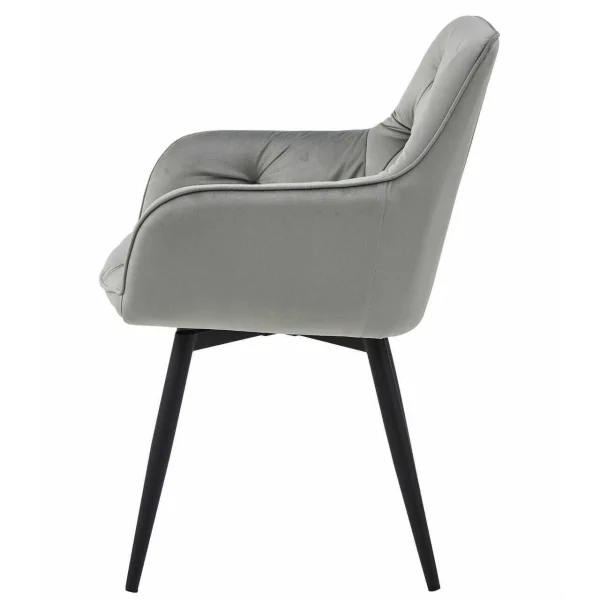 Scaun stil fotoliu bucatarie/living, Artool, York, rotativ, catifea gri argintiu, picioare metal negru, 56x61x84 cm