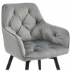 Scaun stil fotoliu bucatarie/living, Artool, York, rotativ, catifea gri argintiu, picioare metal negru, 56x61x84 cm