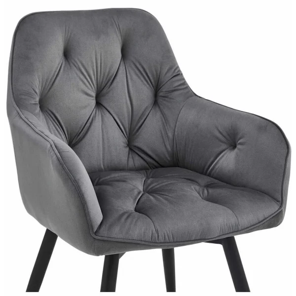 Scaun stil fotoliu bucatarie/living, Artool, York, rotativ, catifea gri inchis, picioare metal negru, 56x61x84 cm