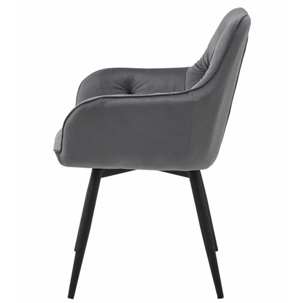 Scaun stil fotoliu bucatarie/living, Artool, York, rotativ, catifea gri inchis, picioare metal negru, 56x61x84 cm