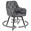 Scaun stil fotoliu bucatarie/living, Artool, York, rotativ, catifea gri inchis, picioare metal negru, 56x61x84 cm