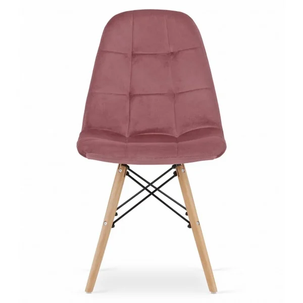 Scaun stil scandinav, Artool, Dumo, catifea roz inchis, picioare lemn natur, 45x53x84 cm