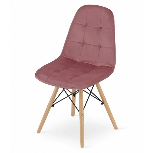 Scaun stil scandinav, Artool, Dumo, catifea roz inchis, picioare lemn natur, 45x53x84 cm