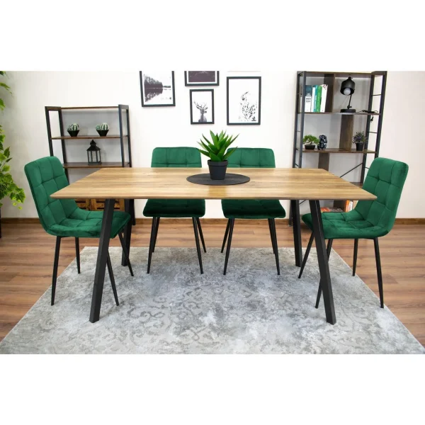Set 4 scaune bucatarie/living, Artool, Kara, catifea verde, picioare metal negru, 44.5x50.5x87 cm