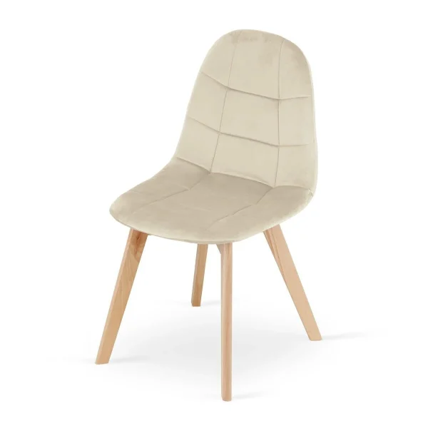 Set 4 scaune bucatarie/living, Artool, Bora, catifea bej, picioare lemn natur, 44.5x54x81.5 cm