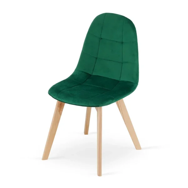 Set 4 scaune bucatarie/living, Artool, Bora, catifea verde, picioare lemn natur, 44.5x54x81.5 cm