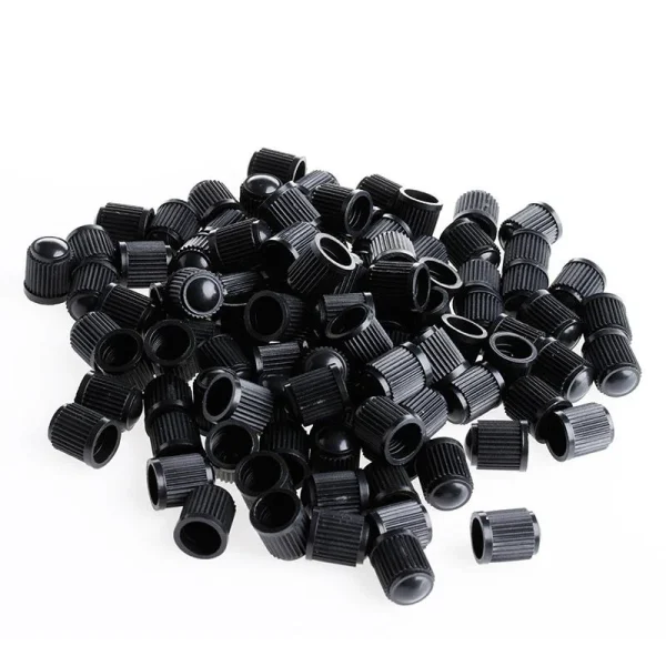 Set 100 buc. capace valva/ventil, material plastic, culoare Neagra, pentru Autoturisme, Camioane, Biciclete, Moto, ATV, Quad