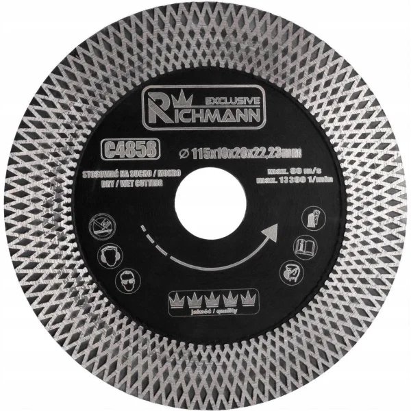 Set 2 discuri diamantate turbo, subtire, dublu segmentat, placi ceramice, taiere umeda si uscata, 115 mm/22.23 mm, Richmann Exclusive