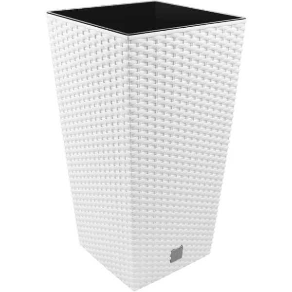 Set 2 ghivece de flori, Rato, imitatie ratan, inalte, 32.5x32.5x61 cm, alb, Prosperplast