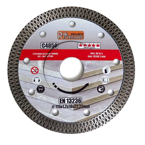 Set 5 discuri diamantate turbo subtire, placi ceramice, taiere umeda si uscata, 115 mm/22.23 mm, Richmann Exclusive