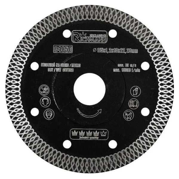 Set 3 discuri diamantate turbo subtire, placi ceramice, taiere umeda si uscata, 115 mm/22.23 mm, Richmann Exclusive