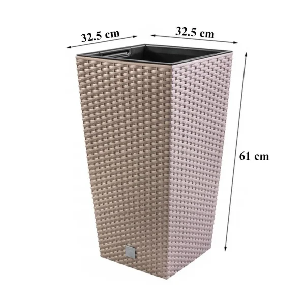 Set 2 ghivece de flori, Rato, imitatie ratan, inalte, 32.5x32.5x61 cm, cafeniu, Prosperplast