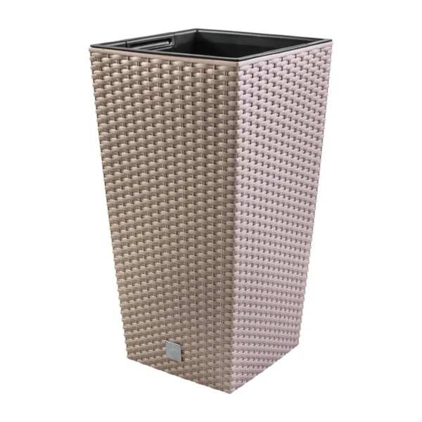 Set 2 ghivece de flori, Rato, imitatie ratan, inalte, 32.5x32.5x61 cm, cafeniu, Prosperplast